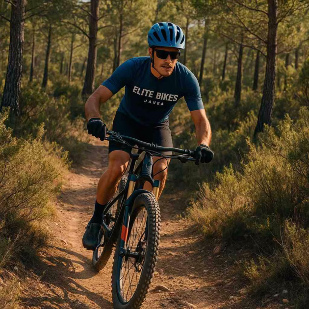 Mtb cyclists riding in forest
