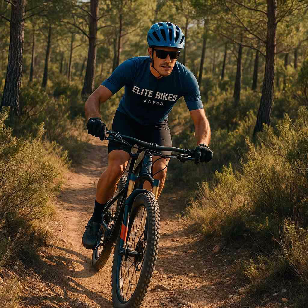 Mtb cyclists riding in forest
